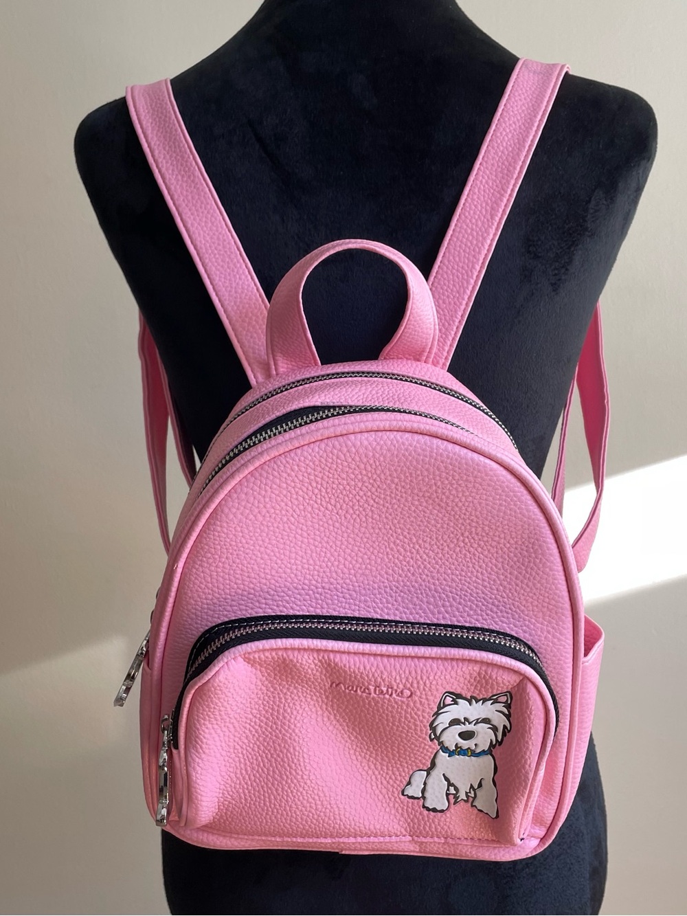 Marc Tetro Pink Mini Backpack Westie Dog Vegan Leather Small Backpack Purse - Picture 2 of 12